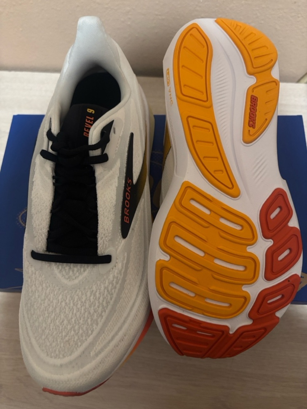 Brooks Men’s White Black Running Shoes with Orange Sole